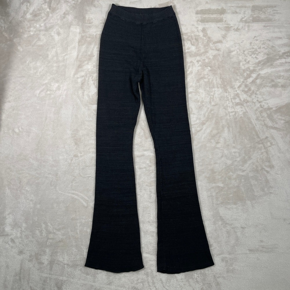 Free People Women's Pants Pull On Ribbed Knit Flare Boho Stretch S Black/Gray
